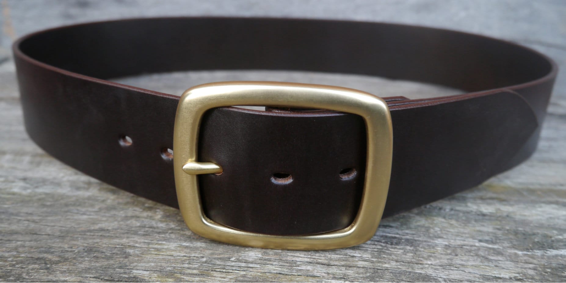 2 Inch Wide Men's Leather Belt, 120g Solid Brass Centrebar Buckle