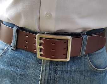 Men's Wide Leather Belt - 1 7/8 inch width, quality Italian leather and high precision, stainless steel centre bar buckle made in Germany