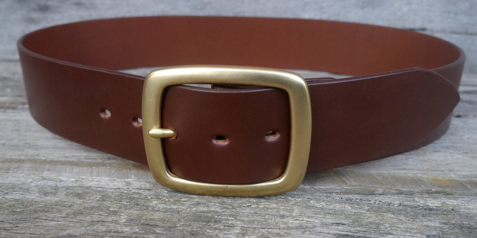 2 Inch Wide Men's Leather Belt, 120g Solid Brass Centrebar Buckle
