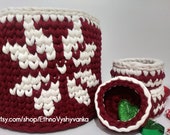 Nordic Snowflake handwoven basket, Round Knitted storage basket, Cotton crochet baskets, knitted basket, christmas tree basket, nursery box