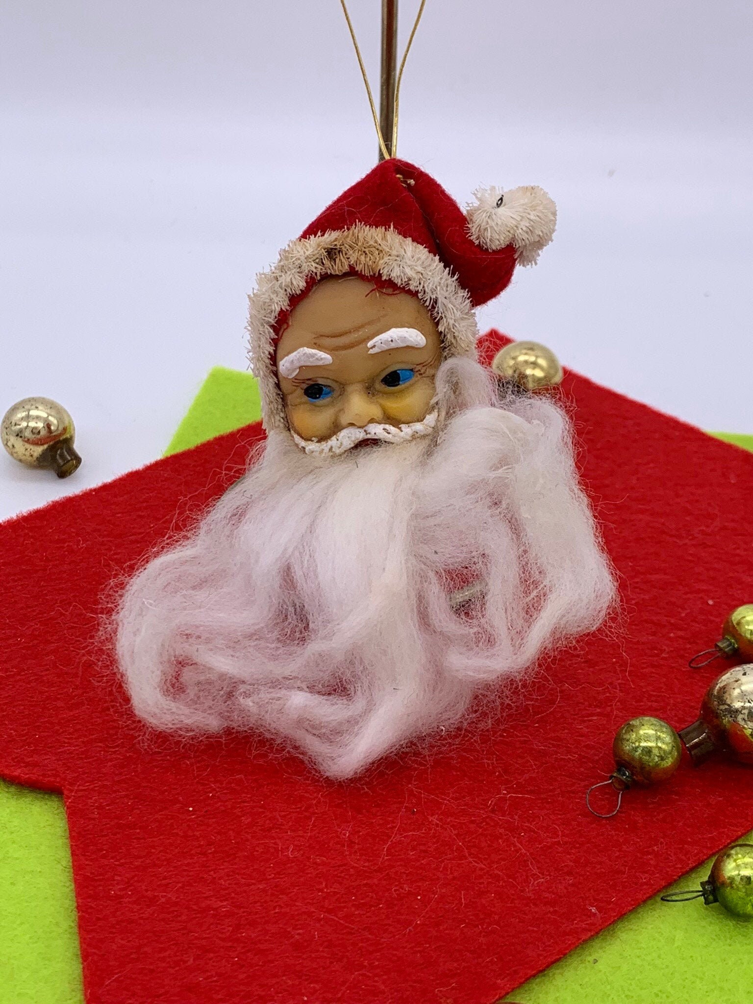Vintage Santa Face Ornament: Mid Century Rubber Santa, Made in