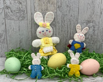 Vintage Handmade Bunny ornaments, Easter decorations holiday Decor, Felt Bunny Family
