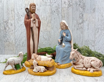 Vintage Handpainted Ceramic Nativity Set: Holy Family Christmas Decor