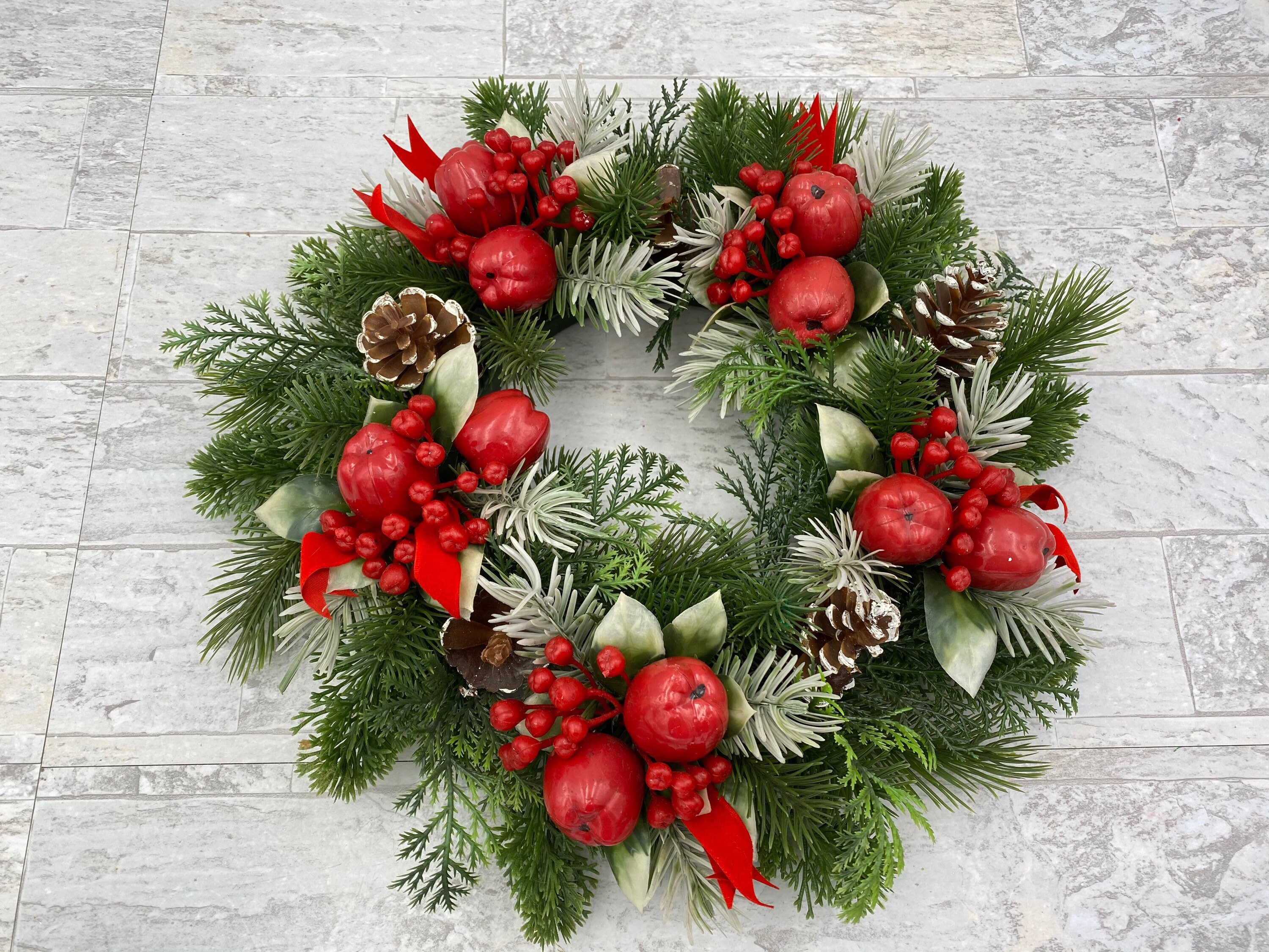 Vintage Evergreen Wreath, Mid Century Christmas Decor, Door Wreath
