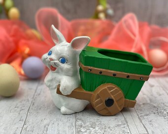 Vintage Easter Bunny ceramic planter, Hand painted Holiday decor, Gift for Her, Collectible