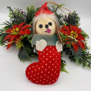 Vintage Christmas Puppy Dog ornament, collectible holiday Decor, ornament exchange, gift for dog lover