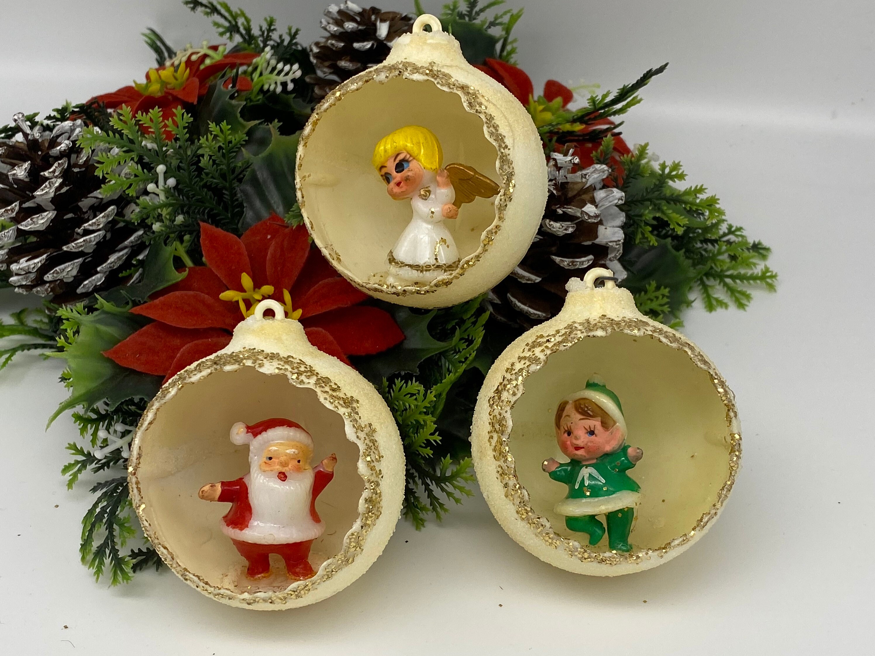 Vintage Diorama Ornaments set of 3 plastic Christmas Balls | Etsy