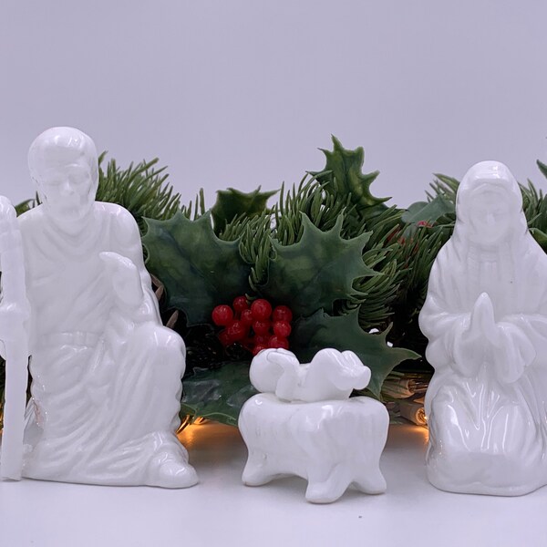 Vintage Porcelain Nativity set, Holy Family, Holiday Christmas Decorations, Holiday decor, Religious Home Decor