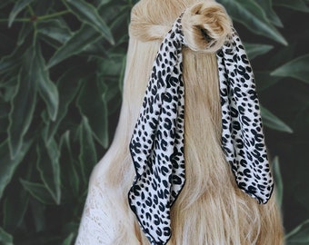 Silk Blend Leopard Hair Scarf, Silky Ponytail Scarf, Braid scarf, Headband, Hair Bun Scarf, Head Neck Scarf, Neckerchief, Bandana, 3 for 29