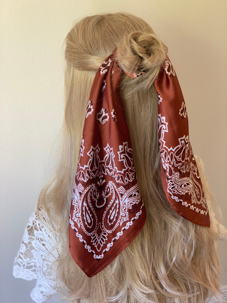 Silk Blend Paisley Hair Scarf Silky Ponytail Scarf Braided Etsy
