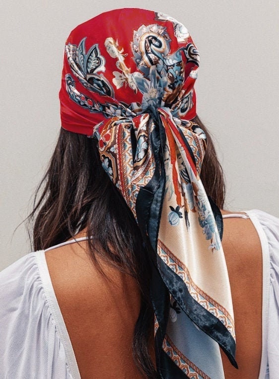 Large Silk Feel Hair Scarf, Silky Ponytail Scarf, Braided scarf, Hair…