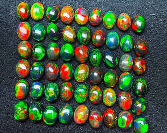 Natural Black Opal Oval Cabochon – AAA Quality Ethiopian Black Fire Opal Gemstone with Vibrant Play of Colors Black Opals for Jewelry Making