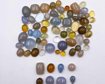 Piedra preciosa cabujón de forma mixta de calcedonia natural múltiple, 30-35 piezas, piedra preciosa suelta de forma mixta de piedra lunar gris natural de 100 quilates para hacer joyas