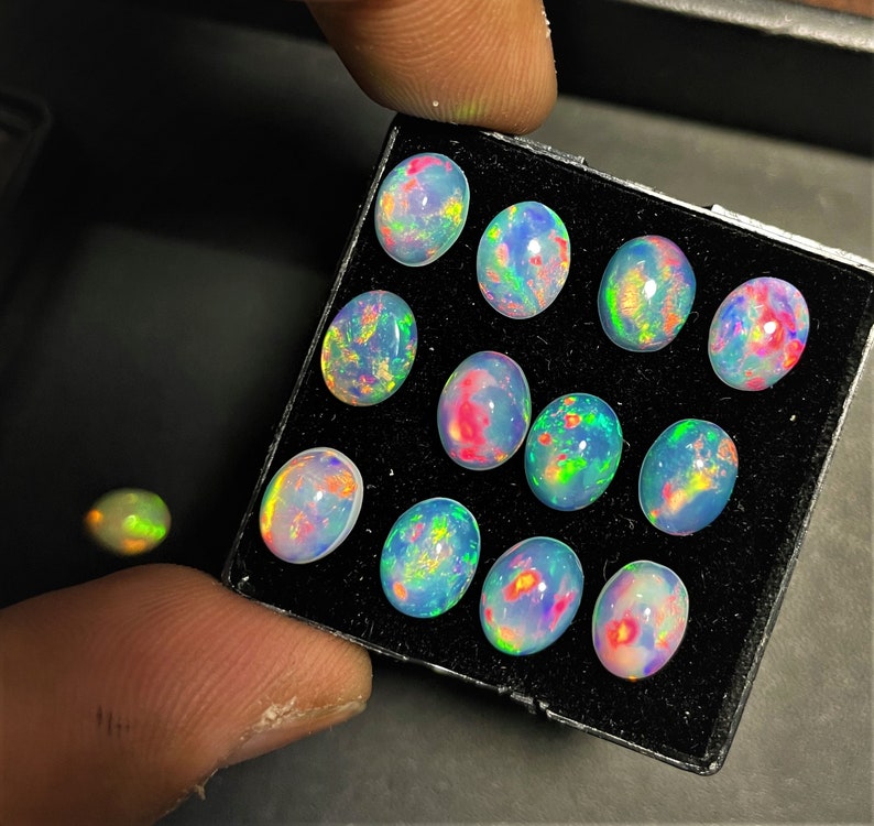 Opal AAAA cabochons Loose Gemstone Lot, Natural Opal, Ethiopian Opal, Welo Opal, Opal cabochons, AAAA opal, Natural Opal carbons for jewelry image 3