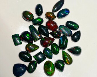 AAA Quality Natural Black Mix Shape Cabochons Lot, Amazing quality Black opal, Natural Ethiopian Opal, Black Opal cabochons, AAA Black opal