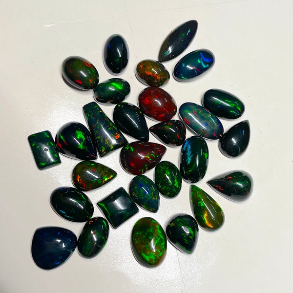 AAA Quality Natural Black Mix Shape Cabochons Lot, Amazing quality Black opal, Natural Ethiopian Opal, Black Opal cabochons, AAA Black opal