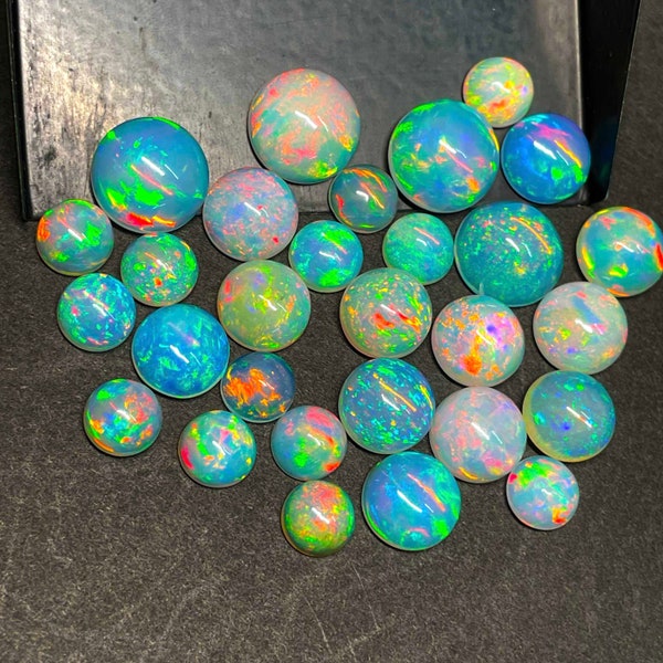 AAAA Quality Opal Mix Round Cabochons, Natural Ethiopian Opals Loose Gemstones, Welo Multi Fire Opal For Jewelry Crafts, Opal Birthstone