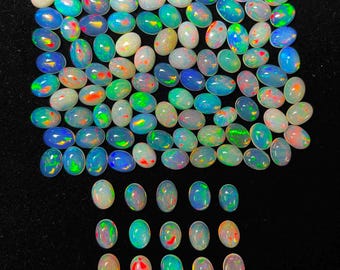 Natural Ethiopian Opal Oval Cabochon Loose Gemstone Lot 5 Pcs 7*9 MM, Oval AAA Opal Gemstone For Jewelry Making Fire Opal Gemstone Lots