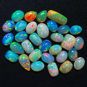 Multi Fire , AAA Quality Natural Ethiopian Opal Loose Gemstone  Lot Fine Quality Opal cabochons Stone Lot A5 Quality Opal AAA
