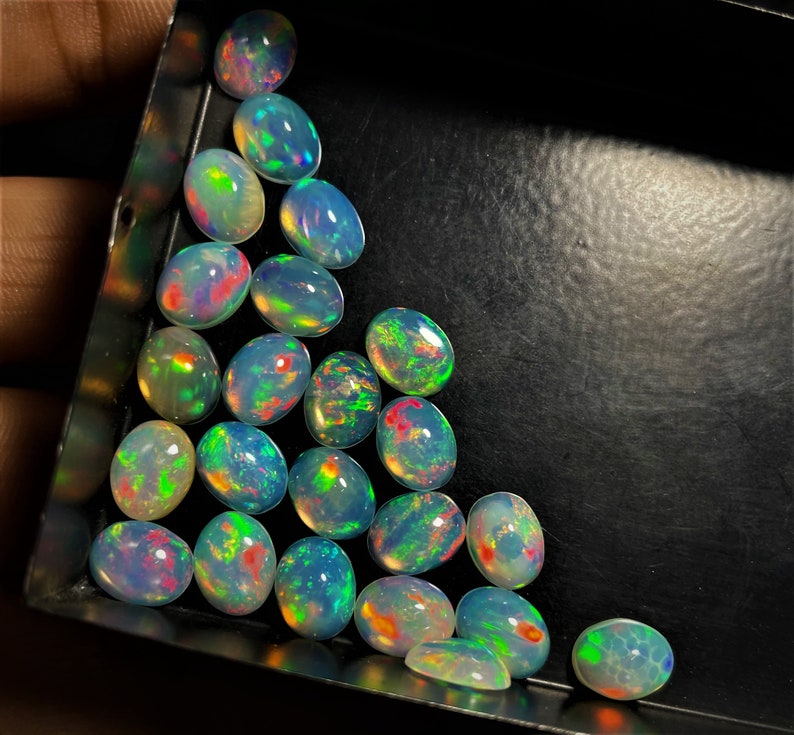 Opal AAAA cabochons Loose Gemstone Lot, Natural Opal, Ethiopian Opal, Welo Opal, Opal cabochons, AAAA opal, Natural Opal carbons for jewelry image 4