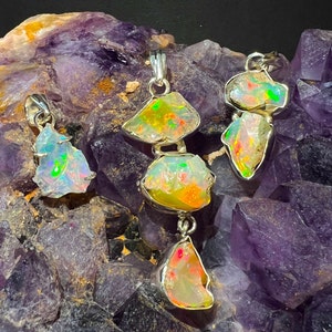 AAA Quality Opal Rough 925 Silver Pendant, Natural Ethiopian Welo Opal Raw 925 Sterling Silver Pendant, Handmade Birthstone Pendant