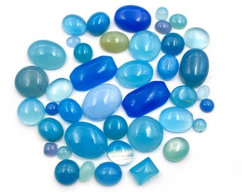 Lote de cabujones de mezcla de calcedonia azul de 33-25 piezas 5x7-12x22 mm 103 CT Piedra preciosa suelta de calcedonia natural, forma de mezcla de calcedonia y piedra de tamaño mixto