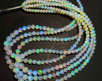 Opal Ball Beads, Natural Ethiopian Opal Smooth Beads 3-7 mm 39 CT 16 Inch Welo Blue Fire Opal Gemstone Rondelle Beads For Jewelry Crafts