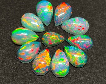Natural Opal Mix Pear Cabochons, AAAA Quality Natural Ethiopian Opals Pear Loose Gemstones, Welo Multi Fire Opal For Jewelry Opal Birthstone