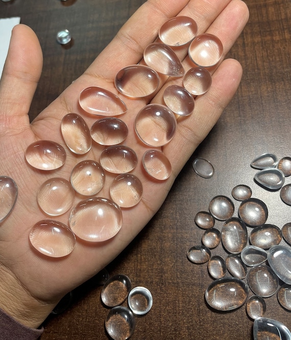 Natural Rock crystal Cabochons lot of 8-13 Pieces 100 Ct , Crystal quartz Loose Gemstone cabochons lot~Crystal quartz cabochons Rock Crystal