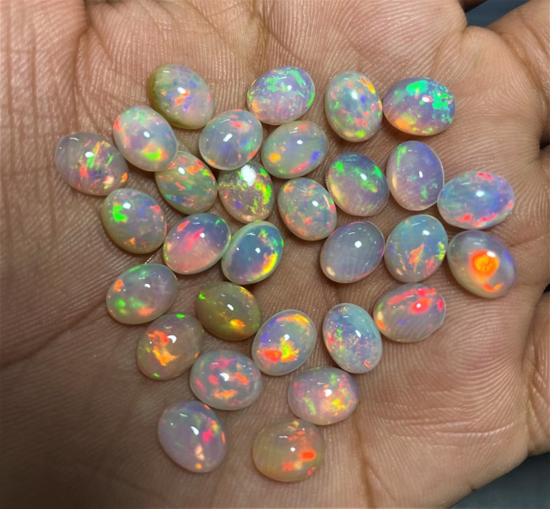 Opal AAAA cabochons Loose Gemstone Lot, Natural Opal, Ethiopian Opal, Welo Opal, Opal cabochons, AAAA opal, Natural Opal carbons for jewelry image 7