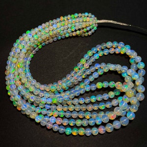Ethiopian Opal Ball Beads, Natural Opal Smooth Beads  3-7 mm 39 CT 16 Inch Welo Blue Fire Opal Gemstone Rondelle For Necklace beads