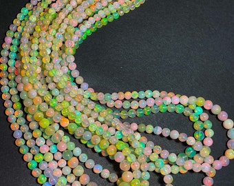 Ethiopian Opal Ball Beads, Natural Opal Smooth Beads 3-7 mm 36 CT 18 Inch Welo Multi Fire Opal Gemstone Rondelle For Necklace beads