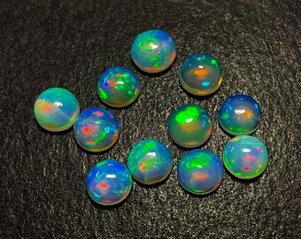 天然エチオピア産オパールラウンドカボションルース宝石 6個セット 7mm