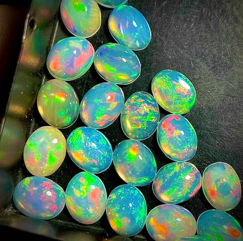 Opal AAAA cabochons Loose Gemstone Lot, Natural Opal, Ethiopian Opal, Welo Opal, Opal cabochons, AAAA opal, Natural Opal carbons for jewelry image 1