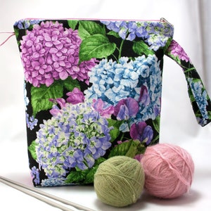 Hydrangea Knitting Project Bag: Handmade Yarn Storage Organizer, Christmas Gift