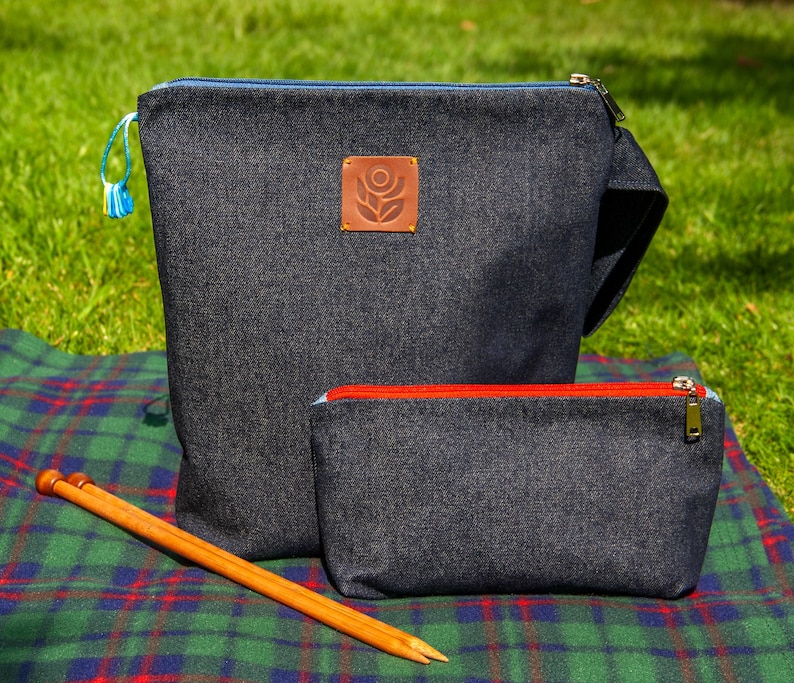 Zippered Knitting Project Bag: Red Star Quilted Print, Yarn Crochet Storage, Gift for Knitter image 15