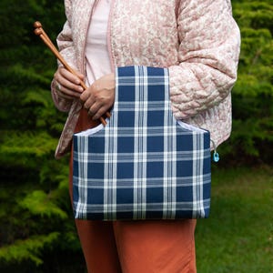 Handmade Plaid Wrist Project Bag: Knitting & Crochet Tote