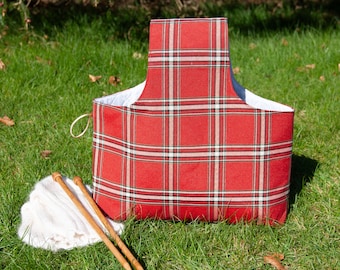 Red Tartan Project Bag: Large Knitting & Crochet Wrist Bag