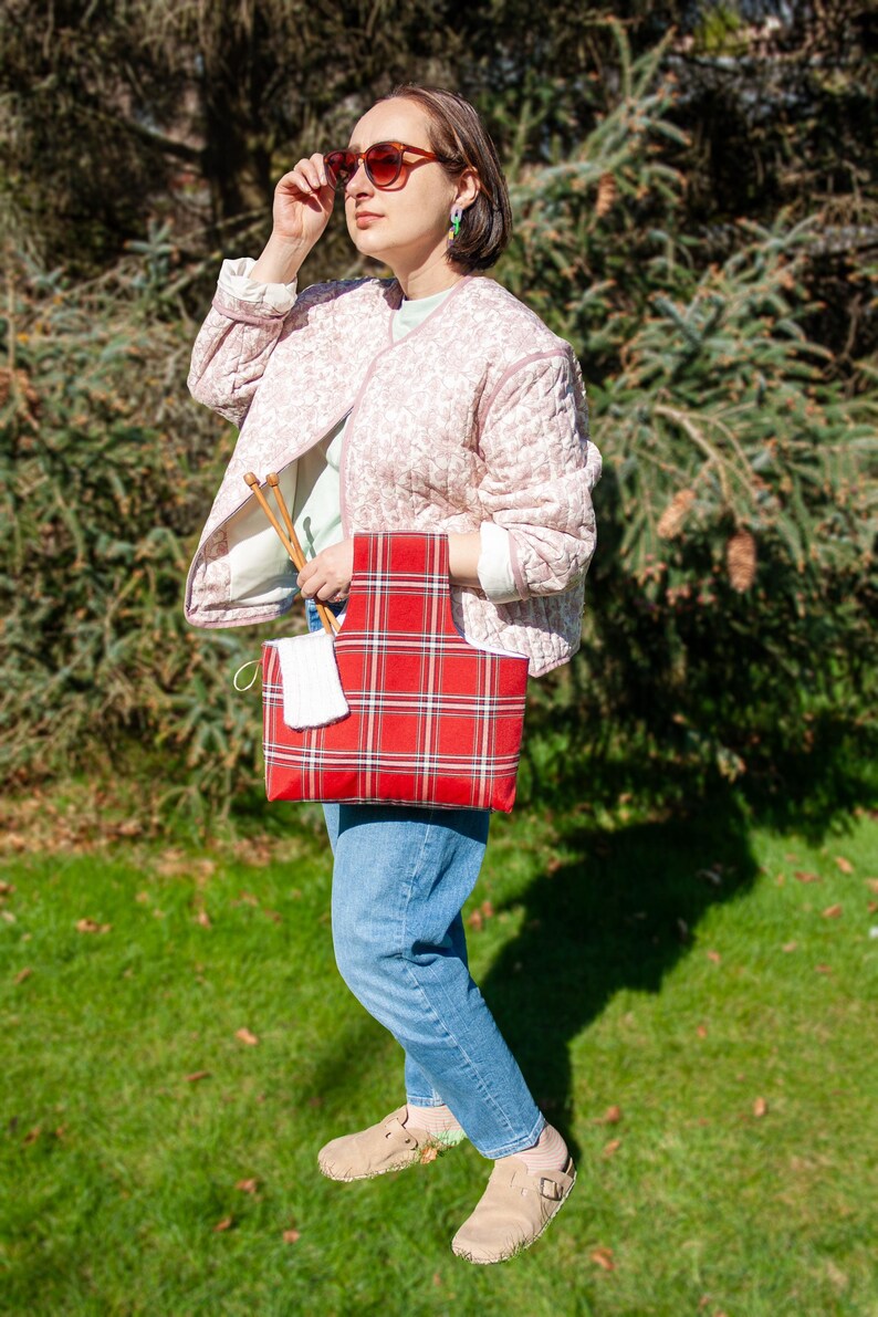 Zippered Knitting Project Bag: Red Star Quilted Print, Yarn Crochet Storage, Gift for Knitter image 19