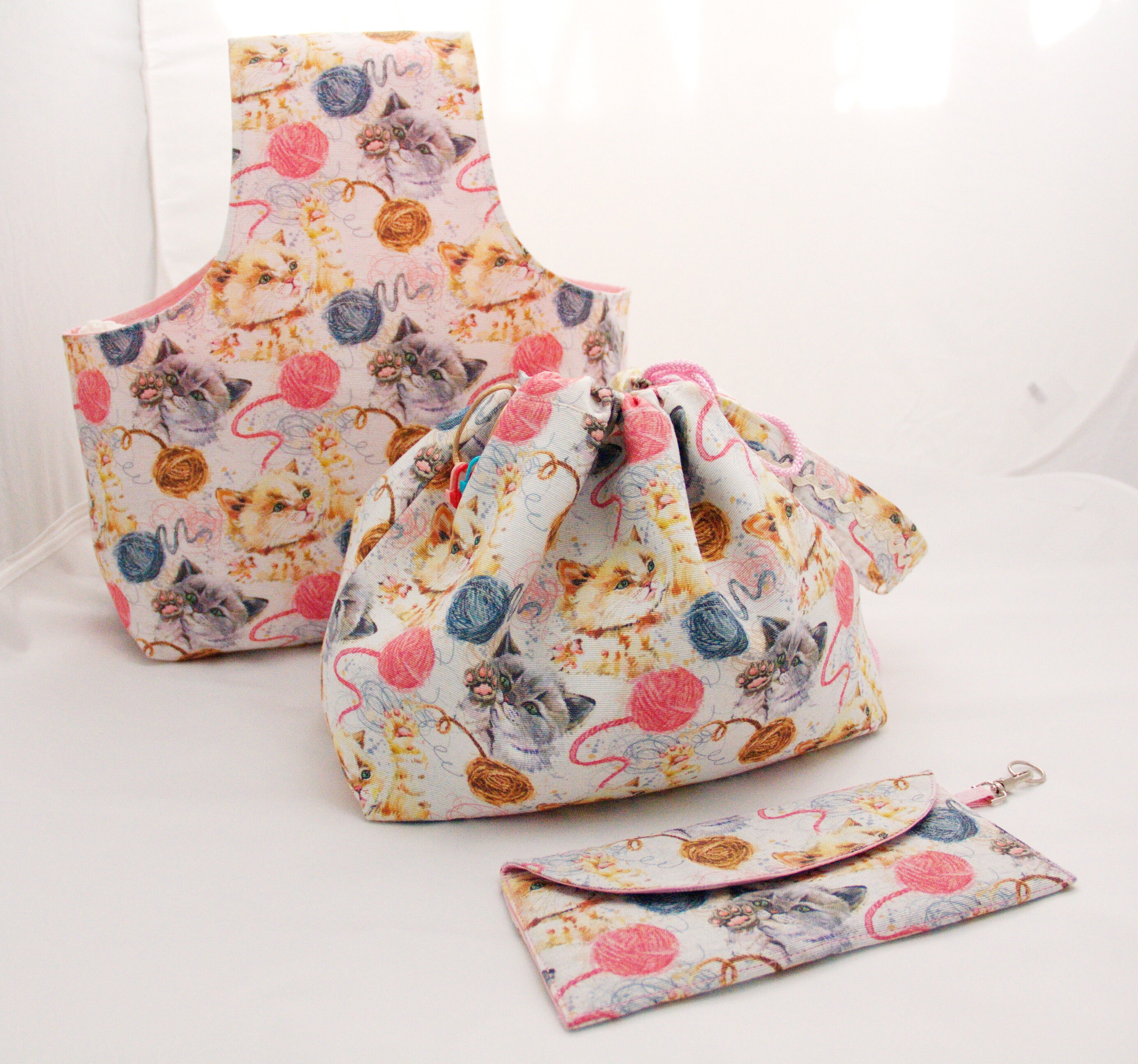 Project Bag Kit with Colorful Elephants Mother and Daughter Gift Idea Gift for KnitterCrochet Yarn Balls Storage Kit