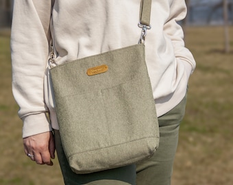 Handmade Beige Olive Crossbody Bag: Lightweight Fabric Shoulder Bag from Ukraine