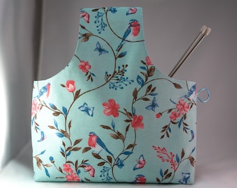 Floral Birds Wrist Project Bag: Crochet Knitting On-the-Go Handmade Yarn Organizer