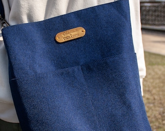 Navy Crossbody Bag, Handmade Handbag for Women, Blue Casual Lightweight Shoulder bag with Pockets, Gift from Ukraine