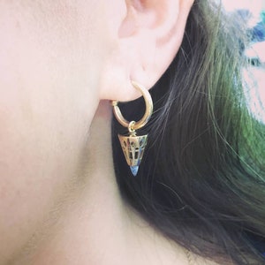 Gold/Silver Hoop Earrings & intricate Cone Charms set with Gemstone bullets, 18ct Gold vermeil, Sterling Silver, Gifts for her, Gift Ideas