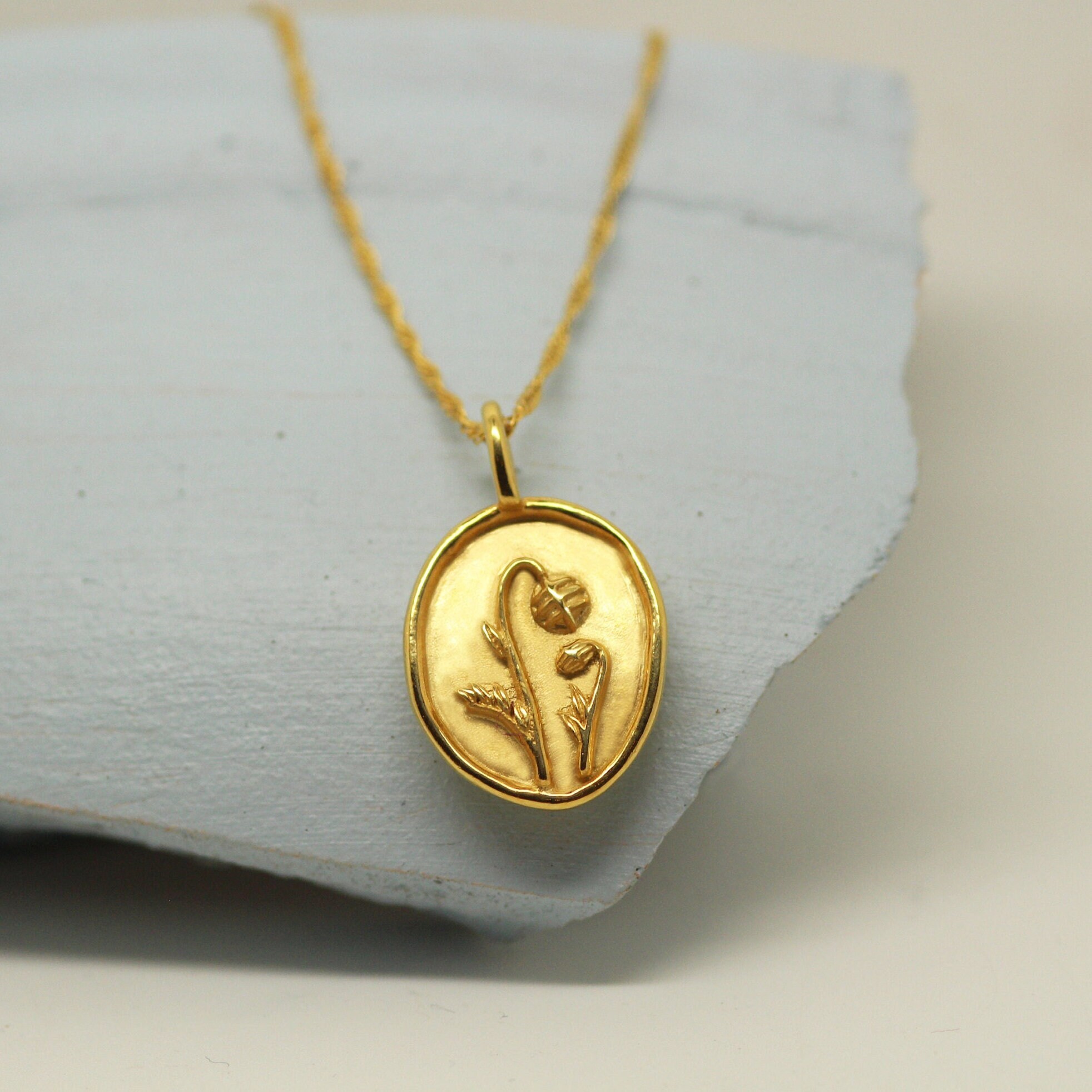 Fern Flower Gold/silver Charm Pendant Necklace, Twisted Curb Chain