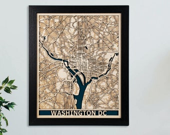 Washington DC Map | Laser Cut Wood Map Art  | 5th Anniversary Gift | Personalized Fathers Day Gift | Minimalist Wall Art
