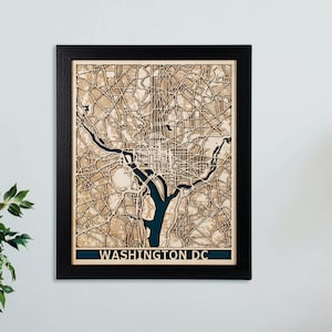 Washington DC Map | Laser Cut Wood Map Art  | 5th Anniversary Gift | Valentines Day Gift | Minimalist Wall Art | United States Decor
