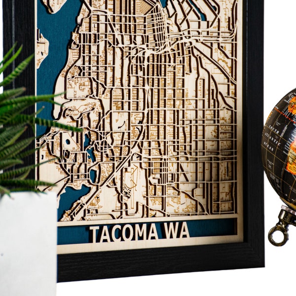 Tacoma Laser Cut City Map | Custom Wood Art | Handmade in USA  | 3D Tacoma WA Map | Engraved Anniversary | Personalized Valentines Day Gift