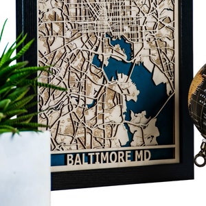 Baltimore MD Laser Cut Map | Custom Wood Art | Handmade in USA | 3D Baltimore City Map | 5th Anniversary Gift | Valentines Gift 2025