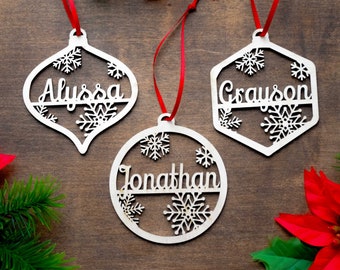 Personalized Christmas Wood Ornament | USA Made | Custom name Ornament | Laser Cut Gift Tag | Laser Cut Name Bauble